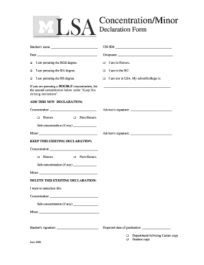University of Michigan Concentration/Minor Declaration Form