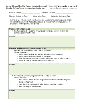 Teacher Evaluation Planning Conference Form