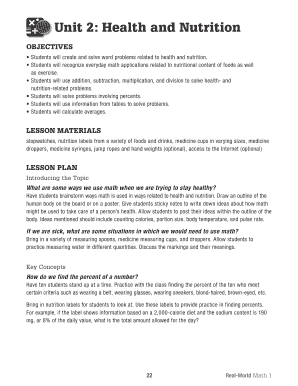 Health and Nutrition Math Worksheets