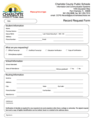 Student Record Request Form