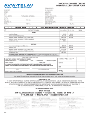 Toronto Congress Centre Internet Access Order Form