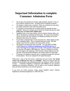 Consumer Admission Form