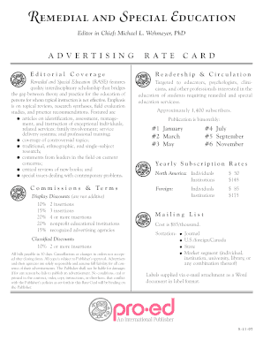 Remedial and Special Education Advertising Insertion Order