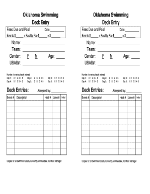 Oklahoma Swimming Deck Entry Form