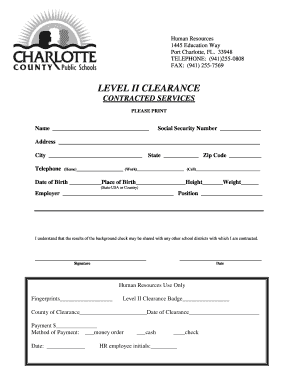 Level II Clearance Background Check Form
