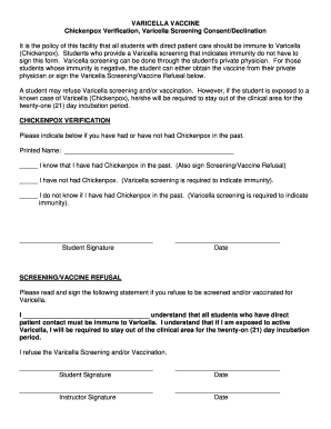 Chickenpox Verification and Vaccine Refusal Form