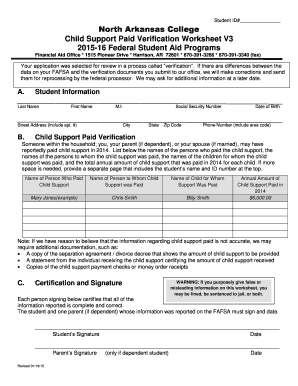 Child Support Paid Verification Worksheet