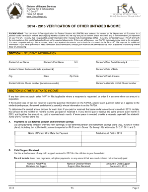 2014-2015 Verification of Other Untaxed Income Form
