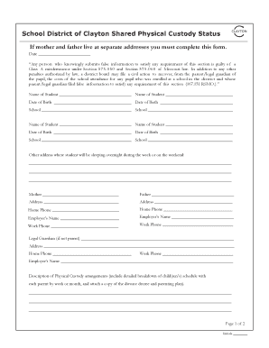 School District of Clayton Shared Physical Custody Status Form