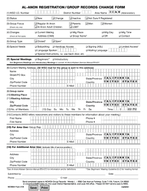 Al-Anon Registration/Group Records Change Form