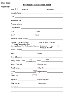 Producer's Transaction Sheet