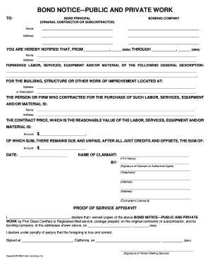 Bond Notice for Public and Private Work