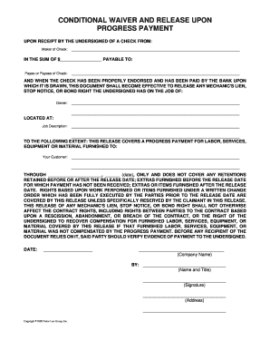 Conditional Waiver and Release Upon Progress Payment