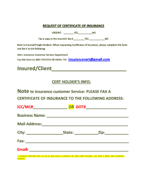 Request for Certificate of Insurance