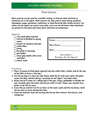 Plant Extract and Tincture Lab Instructions