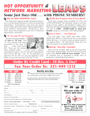 Network Marketing Leads Order Form