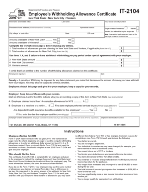 New York State Employee Withholding Allowance Certificate IT-2104