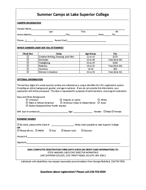 Summer Camps Registration Form