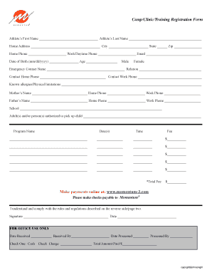 Camp Clinic Training Registration Form