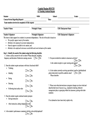 1:1 Teaching Assistant Request Form