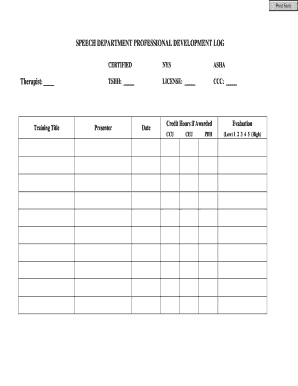 Speech Department Professional Development Log