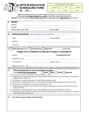 Arts in Education Scheduling Form
