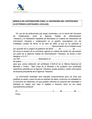 Modelo de Autorización para la Obtención del Certificado Electrónico (Entidades Locales)