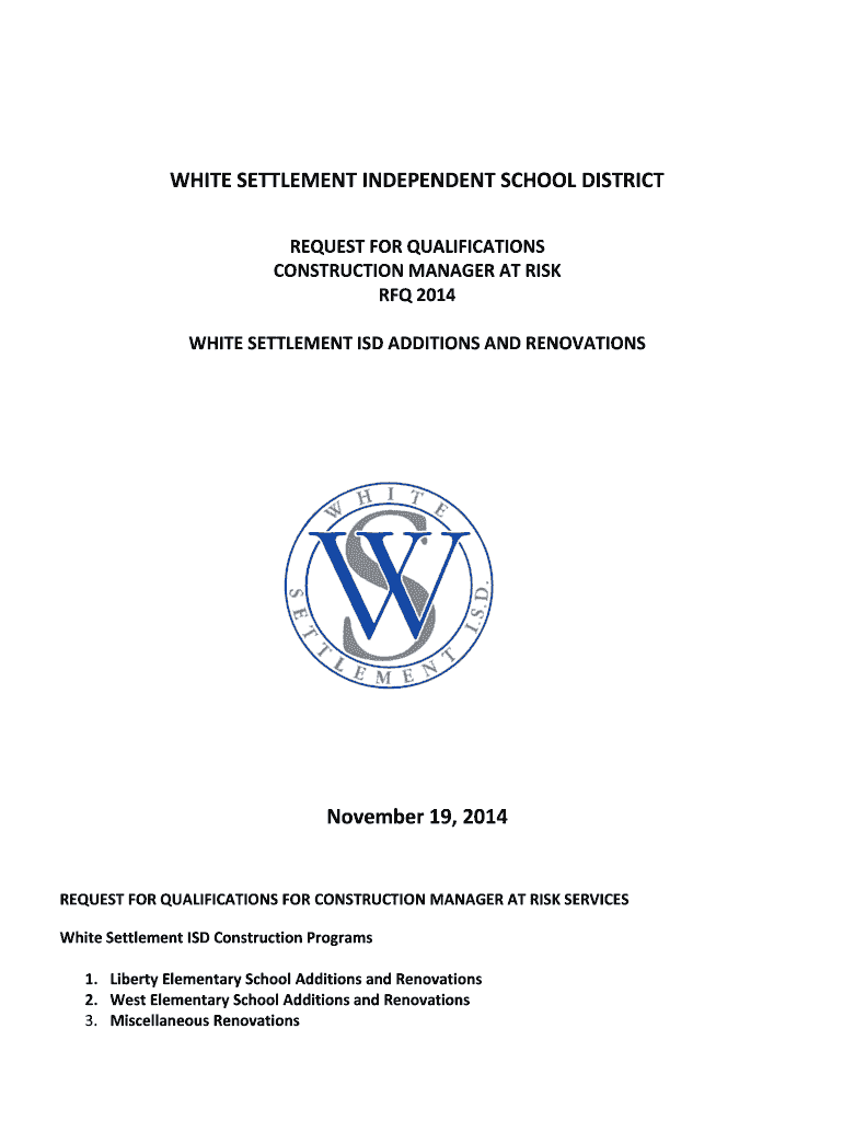 Fillable Online WHITE SETTLEMENT ISD ADDITIONS AND RENOVATIONS Fax