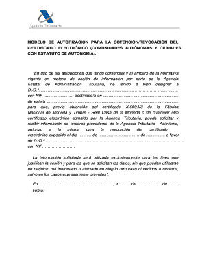 Modelo de Autorización para la Obtención/Revocación del Certificado Electrónico