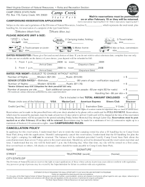 Camp Creek State Park Campsite Reservation Application