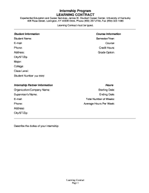 University of Kentucky Internship Learning Contract
