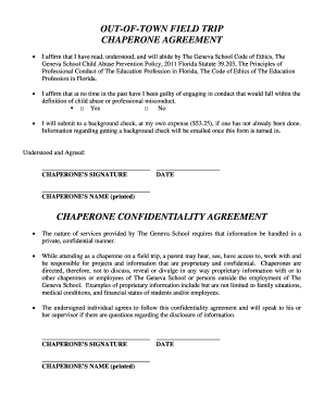 Out-of-Town Field Trip Chaperone Agreement