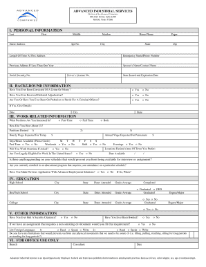 Advanced Industrial Services Employment Application