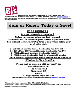 BJ's Wholesale Club Membership Application