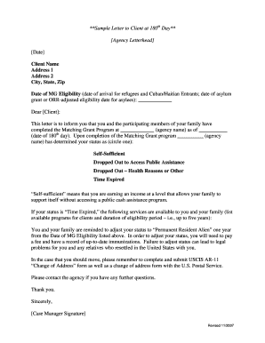 Sample Letter to Client at 180th Day