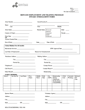 Refugee Employment and Training Program Intake Form