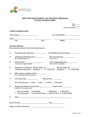 Refugee Employment and Training Program Status Change Form