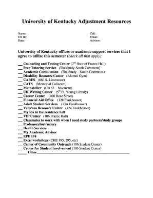 University of Kentucky Adjustment Resources Form