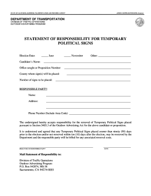 California Temporary Political Sign Statement of Responsibility