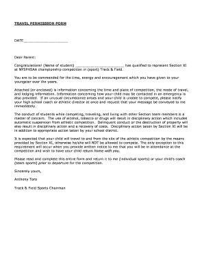 NYSPHSAA Travel Permission Form
