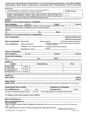 Hong Kong Civic Centres Booking Application Form