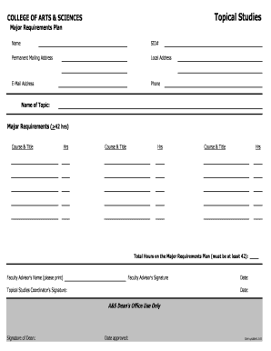College of Arts & Sciences Major Requirements Plan