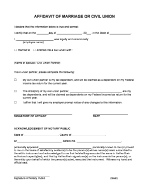 Affidavit of Marriage or Civil Union