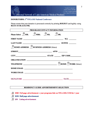 NNLAMS Residency Guide Advertisement Form