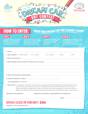 Toyota Dream Car Art Contest Entry Form