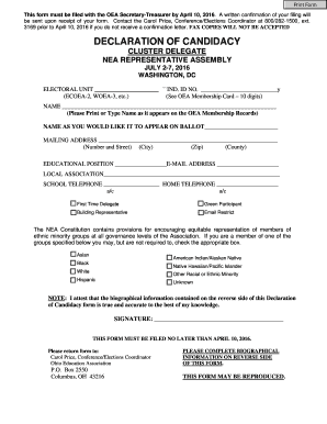 2016 Cluster Del Declar Candidacy form - nwoea