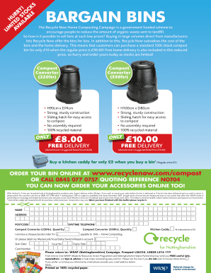 Recycle Now Home Composting Bin Order Form