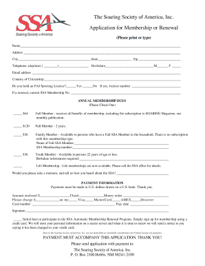 Soaring Society of America Membership Application