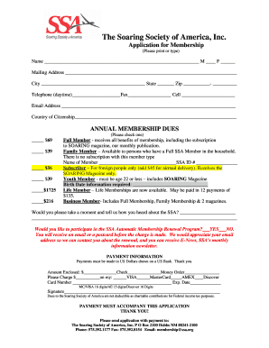 Soaring Society of America Membership Application