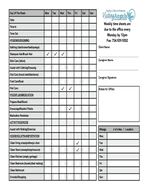 Weekly Time Sheets for Caregivers